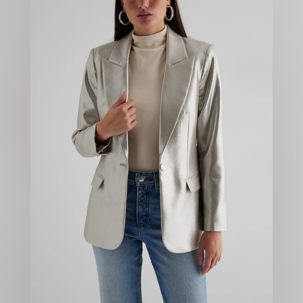 Express Metallic One Button Blazer - image 7